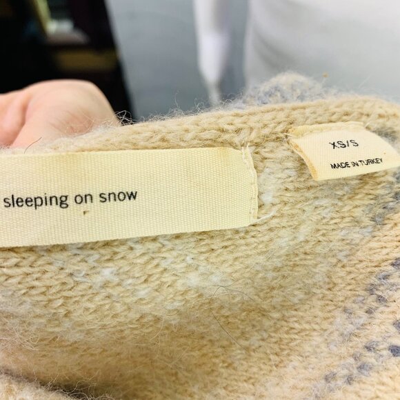 Sleeping On Snow Anthropologie Beige Blue Wool Blend Cardigan Sweater Sz XS / S - Picture 7 of 8